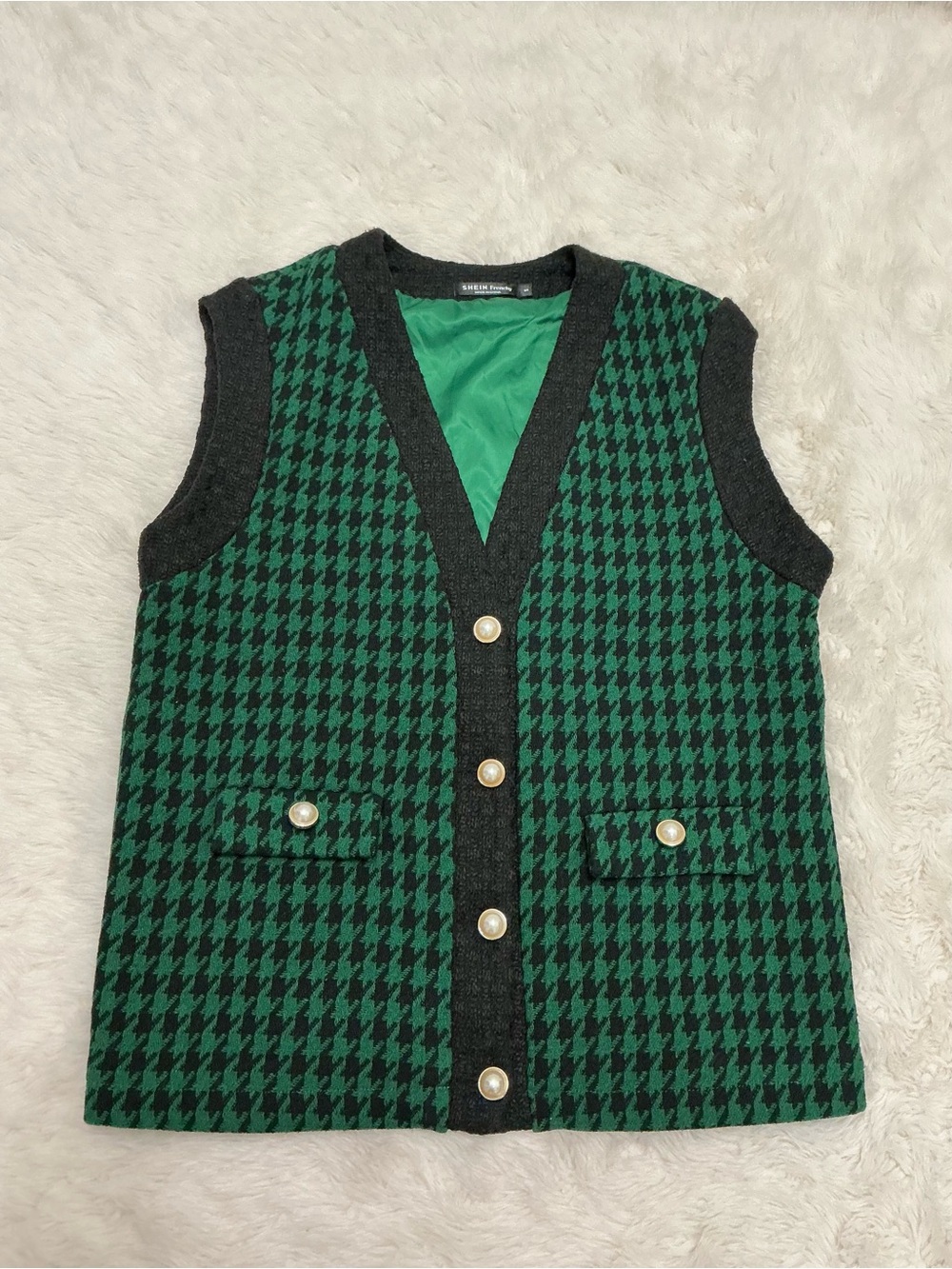 SHEIN - Green & Black Houndstooth Knit Vest Set - Picture 10 of 14